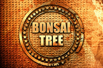 bonsai tree, 3D rendering, text on metal