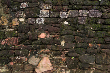 Old Vintage Red Brick Wall With White cement Background Texture