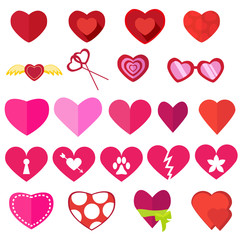 Set of hearts for Valentine's Day. Flat love icons isolated on white background. Vector illustration, EPS10.