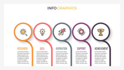 Business infographics. Presentation slide, chart, diagram with 5 steps, circles.