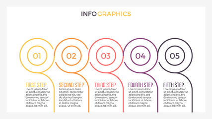 Business infographics. Presentation slide, chart, diagram with 5 steps, circles, number options.