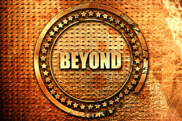beyond, 3D rendering, text on metal