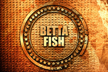 betta fish, 3D rendering, text on metal