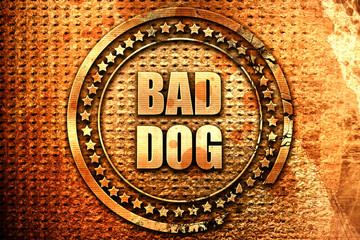 bad dog, 3D rendering, text on metal