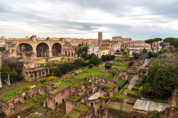 Fototapeta na wymiar Ruins of Forum and Colosseum in Rome