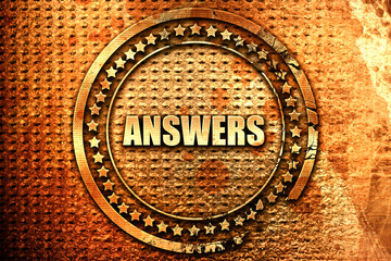 answers, 3D rendering, text on metal