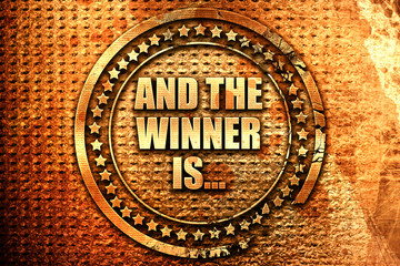 and the winner is, 3D rendering, text on metal