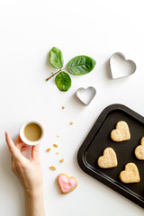 cookies for Valentine Day heartshaped on white background top view