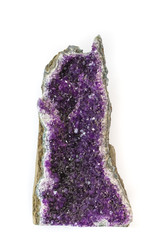 Purple amethyst geode cathedral isolated over white background