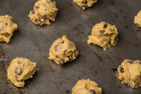 Chocolate Chip Cookie Dough On Cookie Sheet