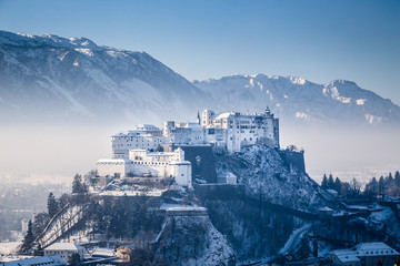 Hohensalzburg Fortress in winter, Salzburg, Austria