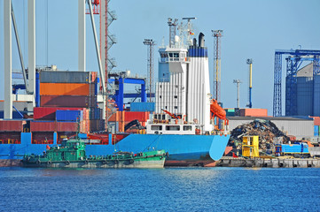 Port cargo crane, ship and container