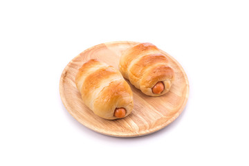Bread with Sausage. Studio shot isolated on white