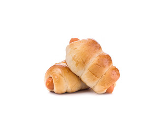 Bread with Sausage. Studio shot isolated on white