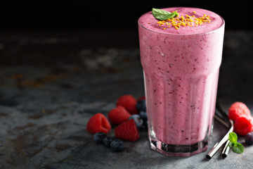 Berry smoothie in a tall glass