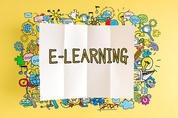 E-Learning text with colorful illustrations