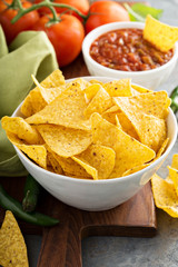 Corn tortilla chips in big bowl