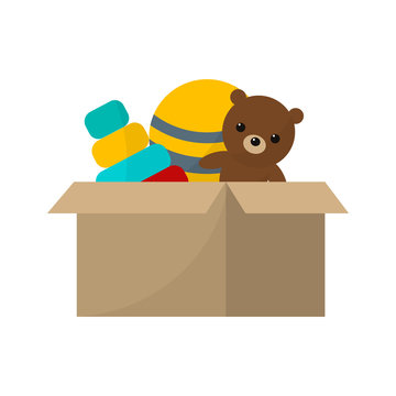 Toy box with teddy bear vector illustration cartoon.