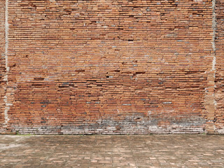 old vintage brick wall with floor