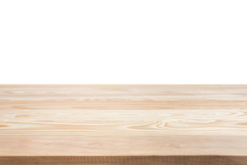 Empty top of wooden table or counter isolated on white. Saved wi