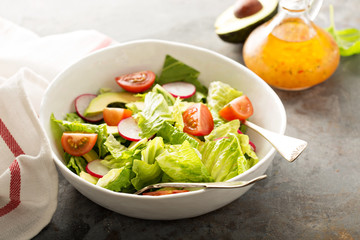 Fresh healthy salad with romaine and avocado