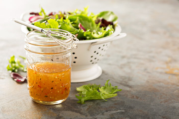 Italian vinaigrette dressing in a mason jar