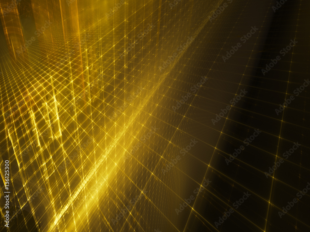 Poster abstract background element. three-dimensional composition of glowing grids and wave shapes. science
