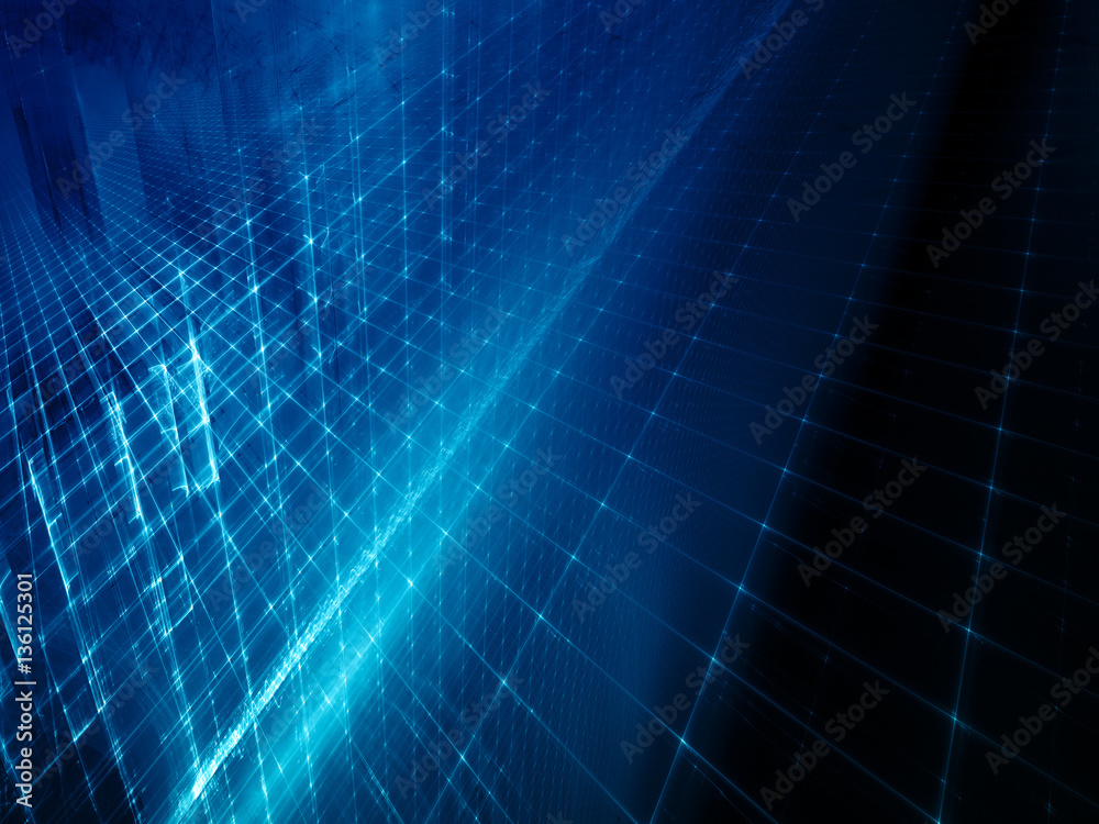 Poster abstract background element. three-dimensional composition of glowing grids and wave shapes. science