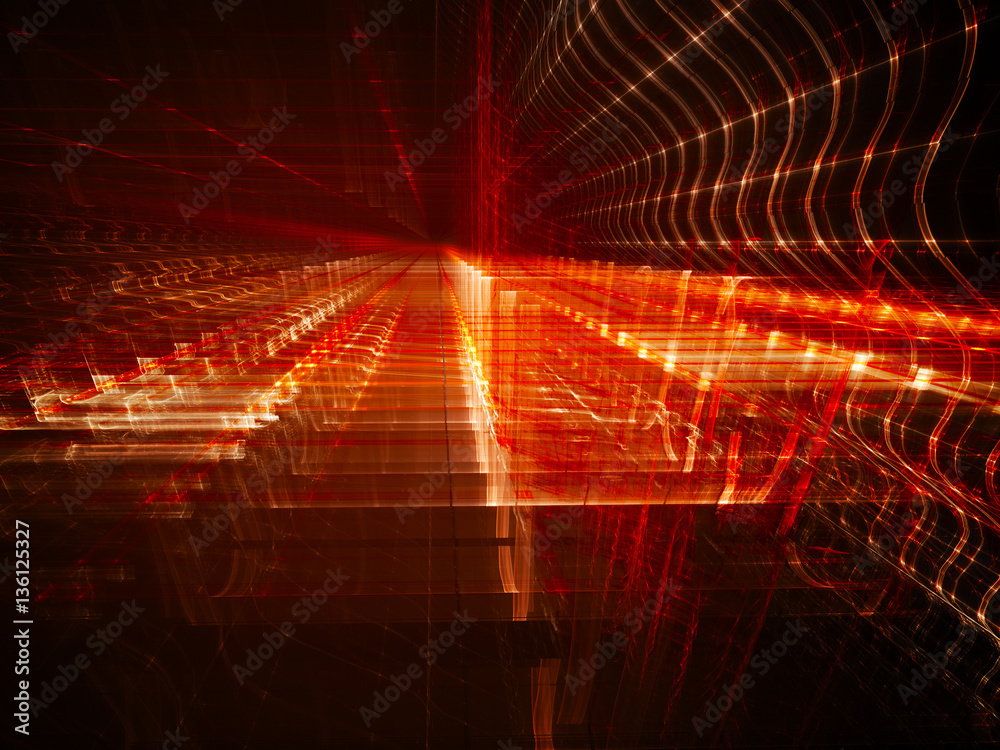 Poster abstract background element. fractal graphics. three-dimensional composition of glowing grids and wa