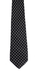 Black polka dot necktie isolated on white background.