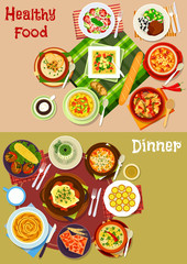 Bulgarian cuisine dishes icon set for menu design