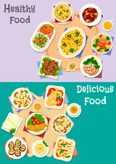 Healthy food icon set for dinner menu design