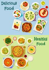 Indian and georgian cuisine icon set design