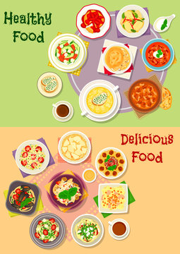 Comfort food icon set for dinner menu design