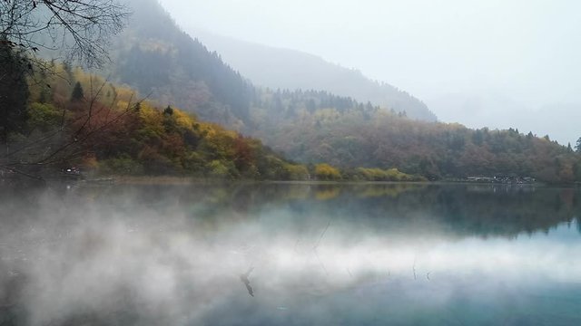 The beautiful Juizhaigou Valley (Valley of nine villages) National Park in autumn, winter in aba state, sichuan province, China.