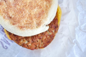 english Muffin for breakfast with  Cheese and Sausage