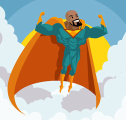 strong african superhero flying in the sky