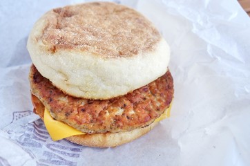 english Muffin for breakfast with  Cheese and Sausage