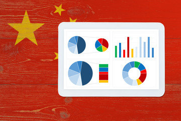 colorful dashboard over china flag painted table