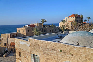 Old port of Jaffa south of Tel Aviv, with Mediterranean Sea