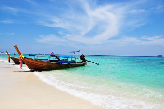 Colorful  Fishing boat  on the sea beach at Phuket Thailand
