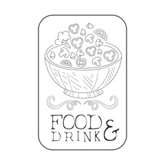 Best Catering Service Hand Drawn Black And White Sign With Salad In Square Frame Design Template With Calligraphic Text
