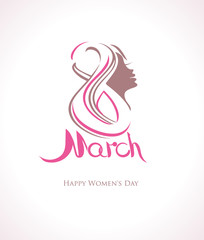 8 March. Happy Women's Day symbol with woman face