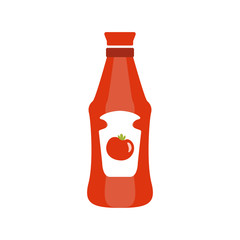 Red Plastic Bottle With Tomato Ketchup Primitive Cartoon Icon, Part Of Pizza Cafe Series Of Clipart Illustrations