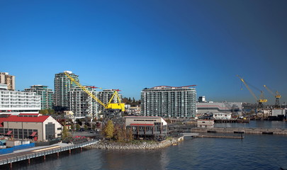 City,  Residential District, Apartment buildings, new constructions and port of North Vancouver