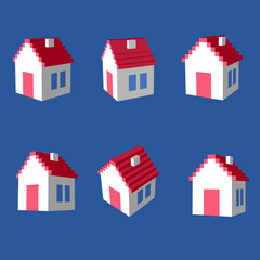 Icons of 3D pixel house   for design project -   vector illutration 