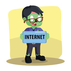 zombie businessman holding internet sign