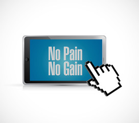tablet no pain no gain text sign concept