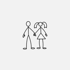 Stick figures in love icon vector