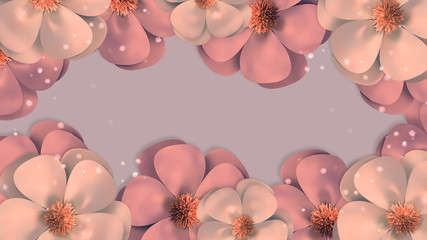 3d rendering picture of beautiful peach color spring flower objects. Use it as background, frame or border for you project. Blank copy space for your greeting text message.